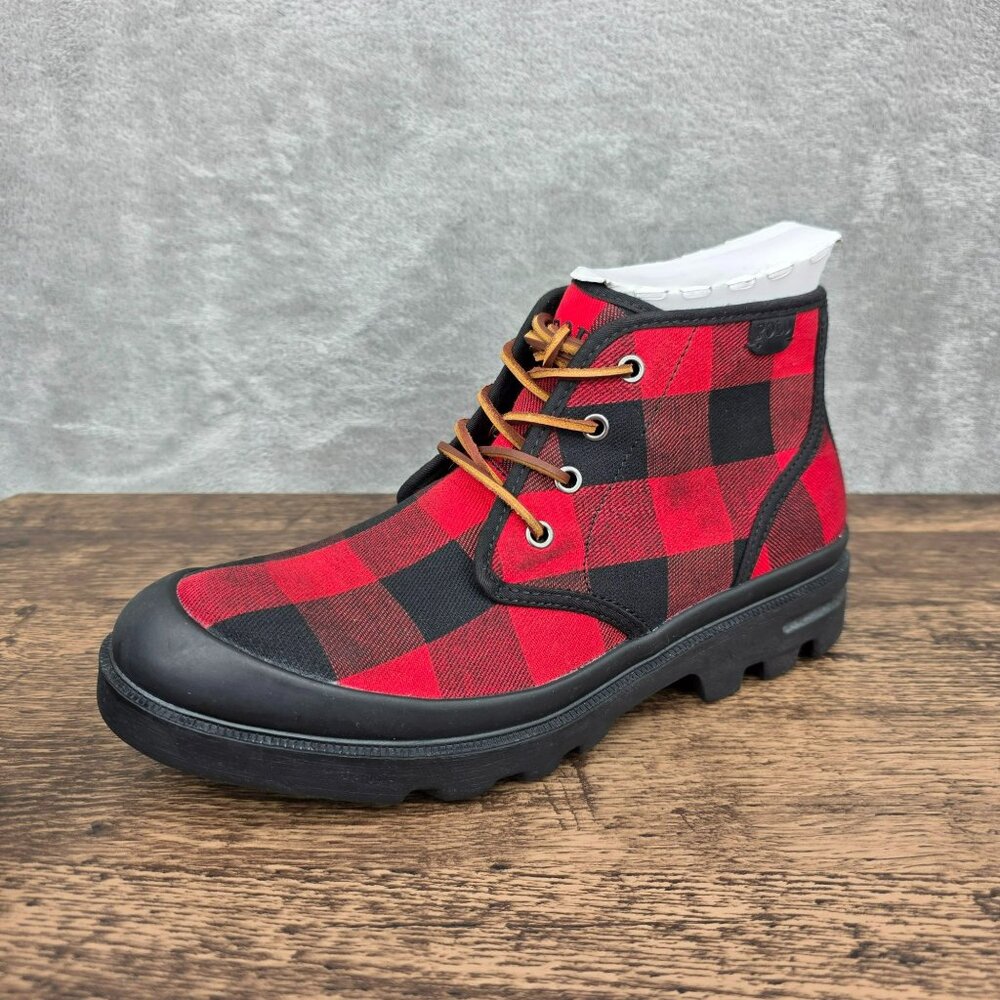 Polo Ralph Lauren Umar Buffalo Plaid Boots 9.5 Black Red Ankle Rugged Laces New